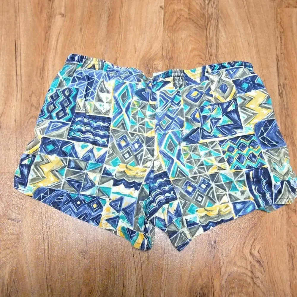 Vintage Speedo Mens Swim Trunks Geometric Print Multicolor Mesh Liner Large